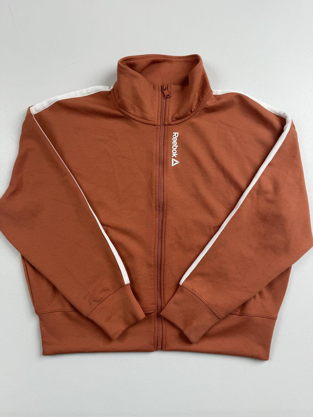 Reebok Jacket Womens Small Orange Full Zip Track Striped Athletic Logo